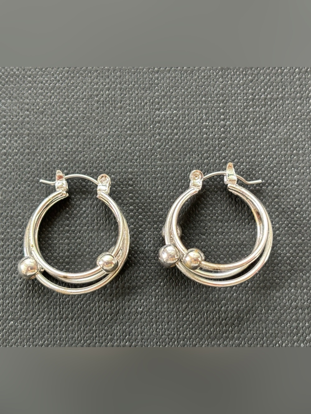 Sterling Silver Double-Hoop Ball Accent Earrings - Silver